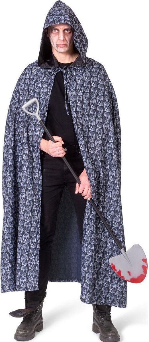 Beul & Magere Hein Kostuum | Grijze Doodskoppen Van De Graver Cape | One Size | Halloween | Verkleedkleding